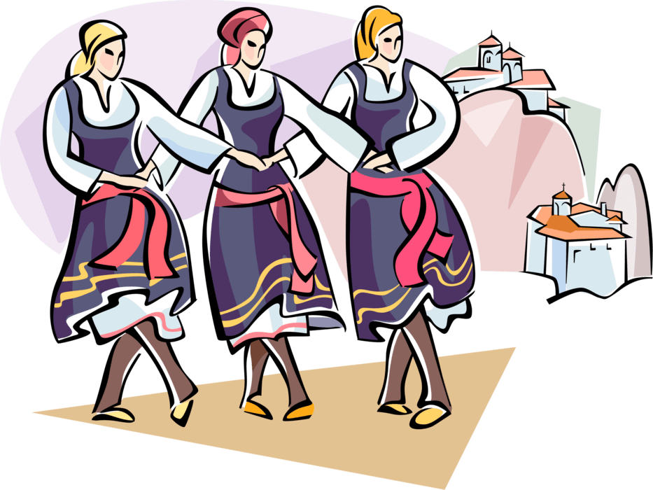 Women Greek dancers in clipart form